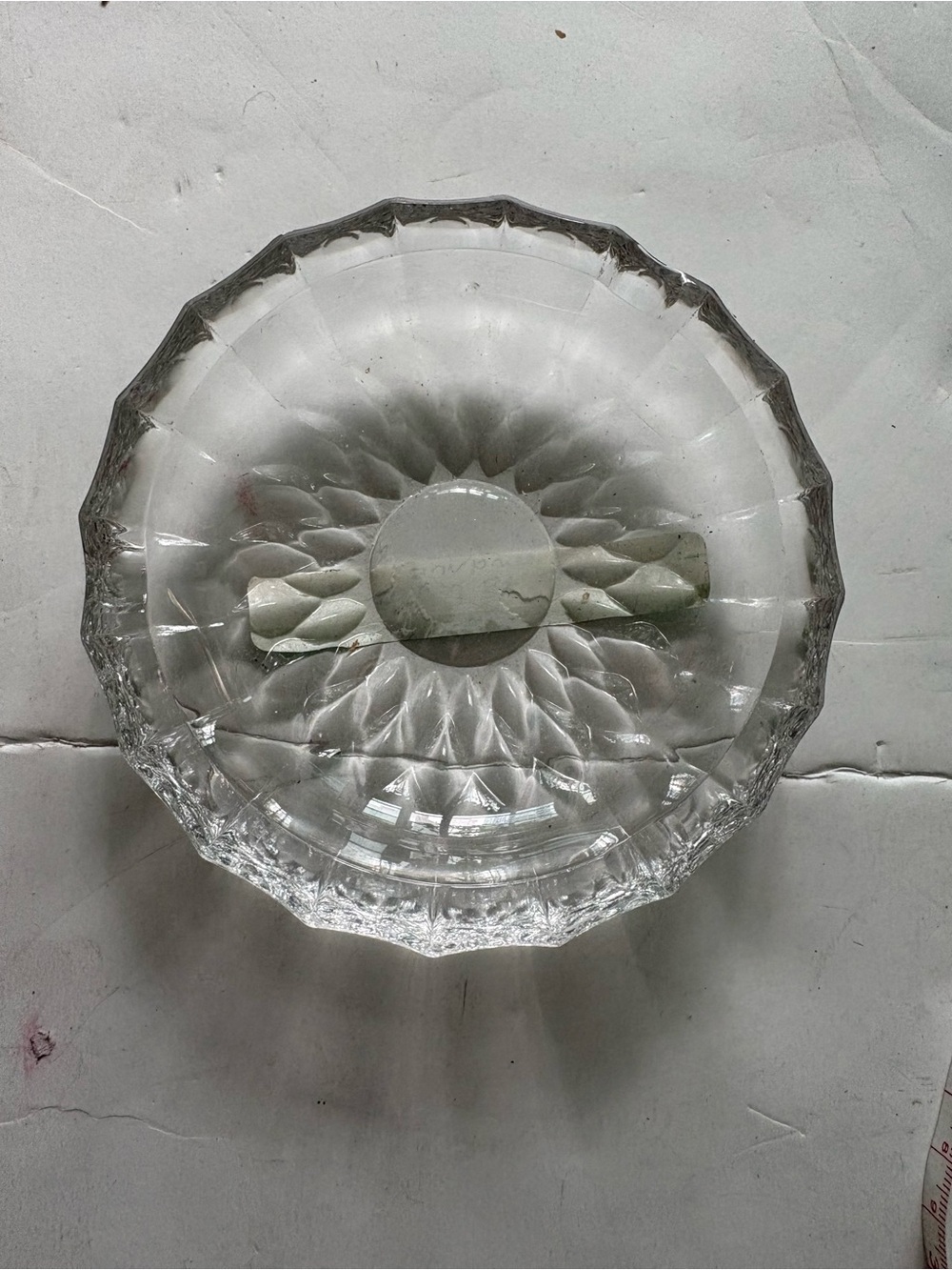 Val St Lambert Signed Crystal Ashtray 5 Inch Starburst Pattern 3 Notches Vintage